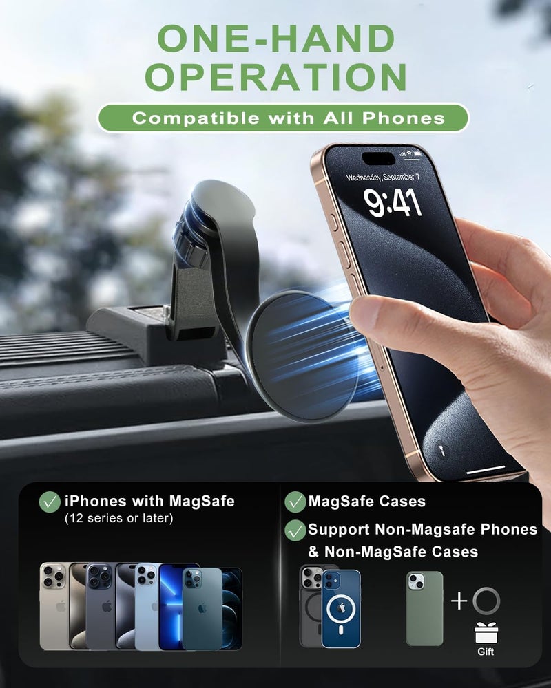 ZKJAYOE Magnetic Phone Mount for Jeep 2024 2025 Wrangler JL JLU & Gladiator JT - Dashboard Phone Holder with Magsafe for Jeep Wrangler & Gladiator Accessories (Not for 4XE) - Image 4